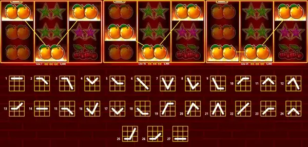 Wild 27 shows several paylines that pay in one spin and all 27 fixed payline paths